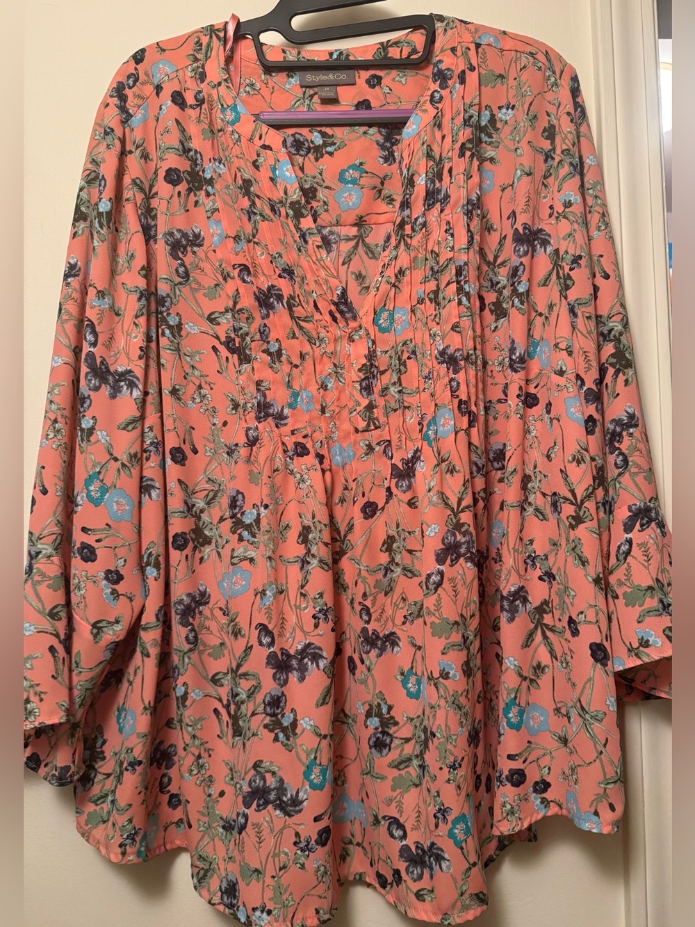 Sz 2X Style & Co Floral Pintuck Blouse & Scalloped Tank Top Set